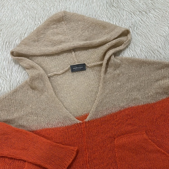 Wooden ships orange brown wool mohair open knit cropped hoodie size small medium - Picture 4 of 6